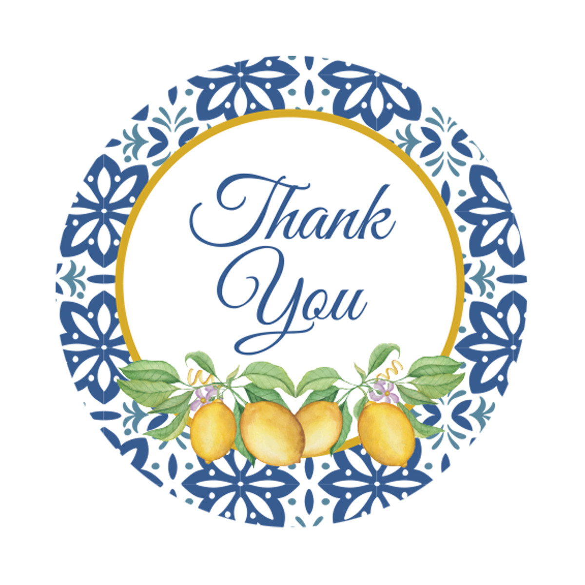 Lemons with Blue Floral Design - 1.5in.