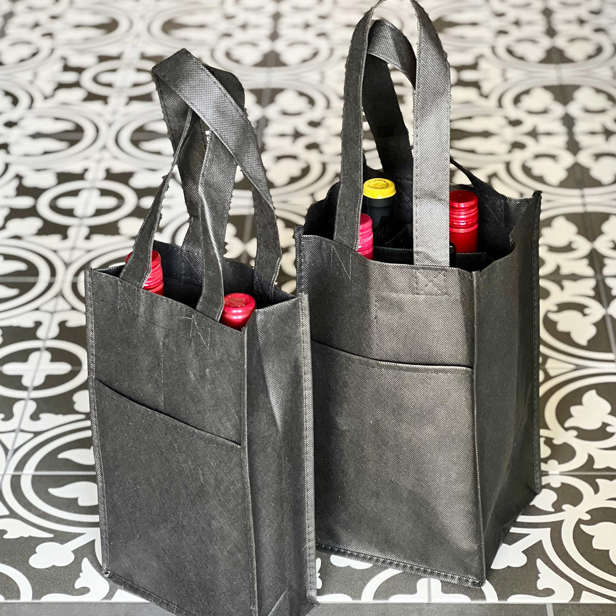 Image of Black Non Woven Bottle Bags