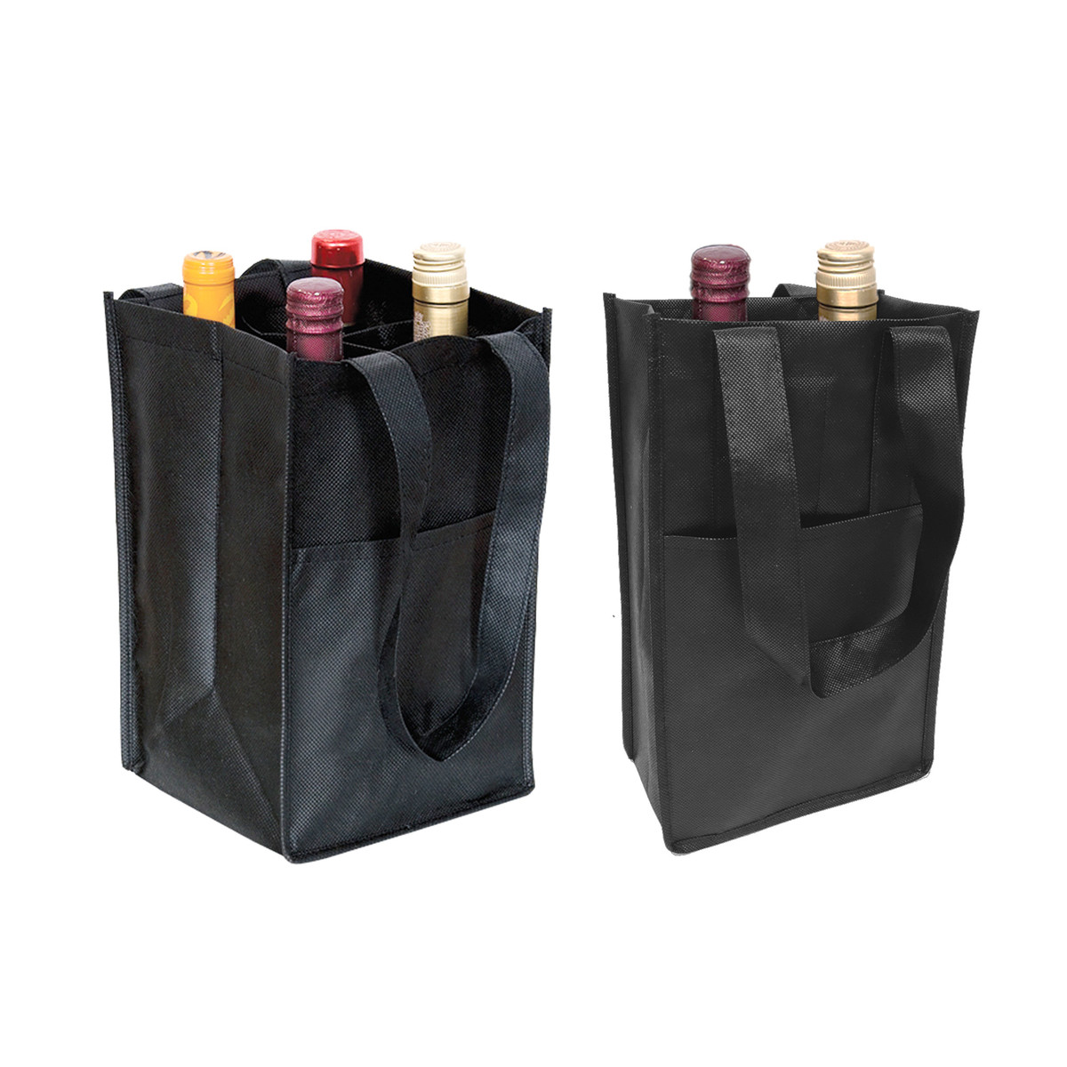 Image of Black Non Woven Bottle Bags Image of Black Non Woven Bottle Bags