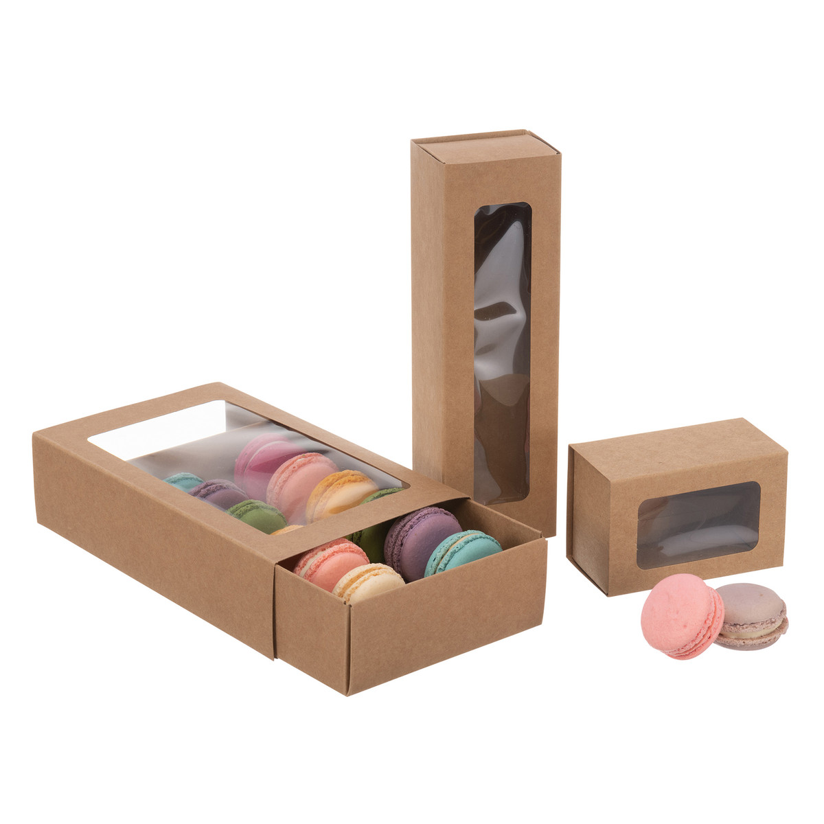 Image des boîtes à macarons à fenêtre Kraft Image des boîtes à macarons à fenêtre Kraft
