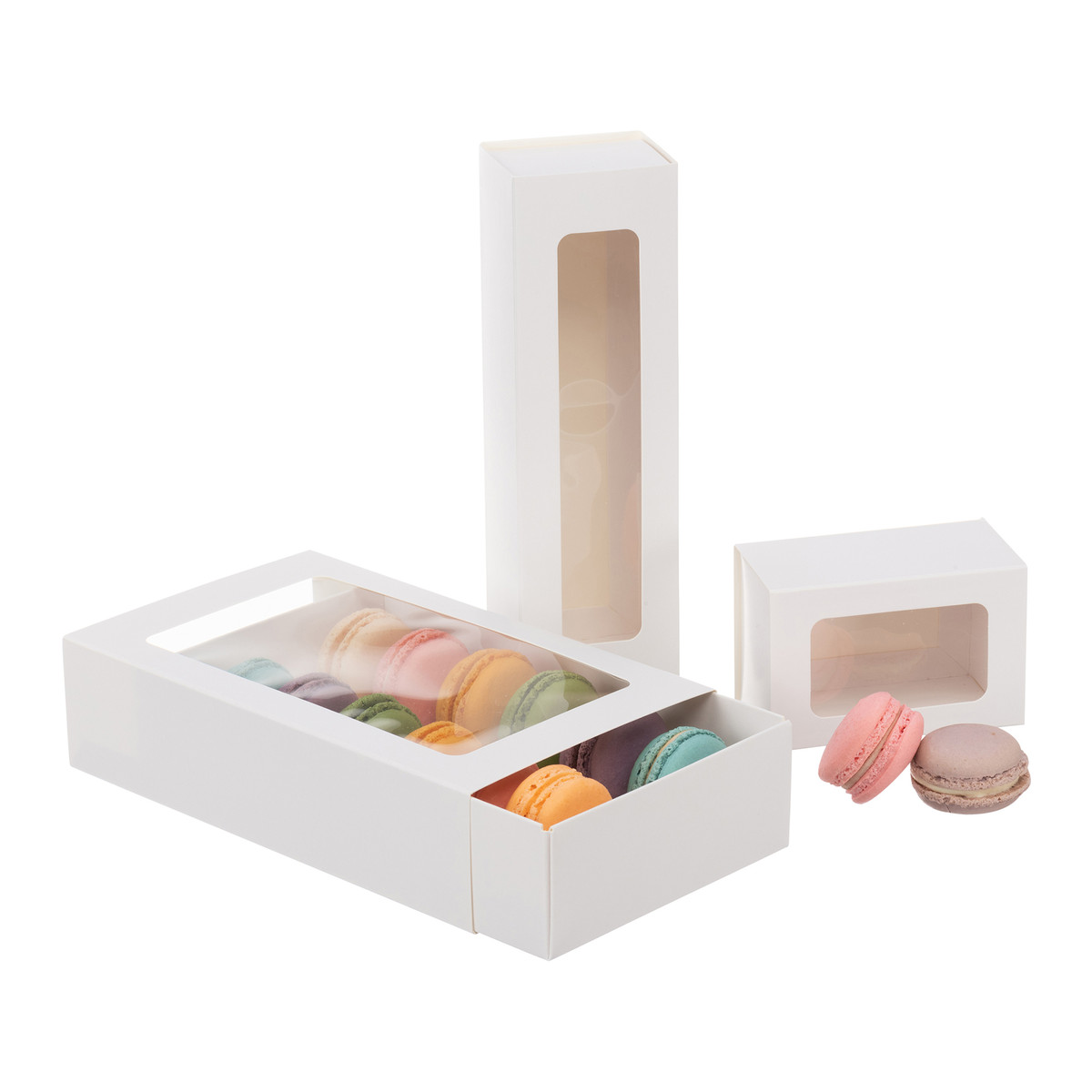 Image de la fenêtre blanche Boîtes à macarons Image de la fenêtre blanche Boîtes à macarons