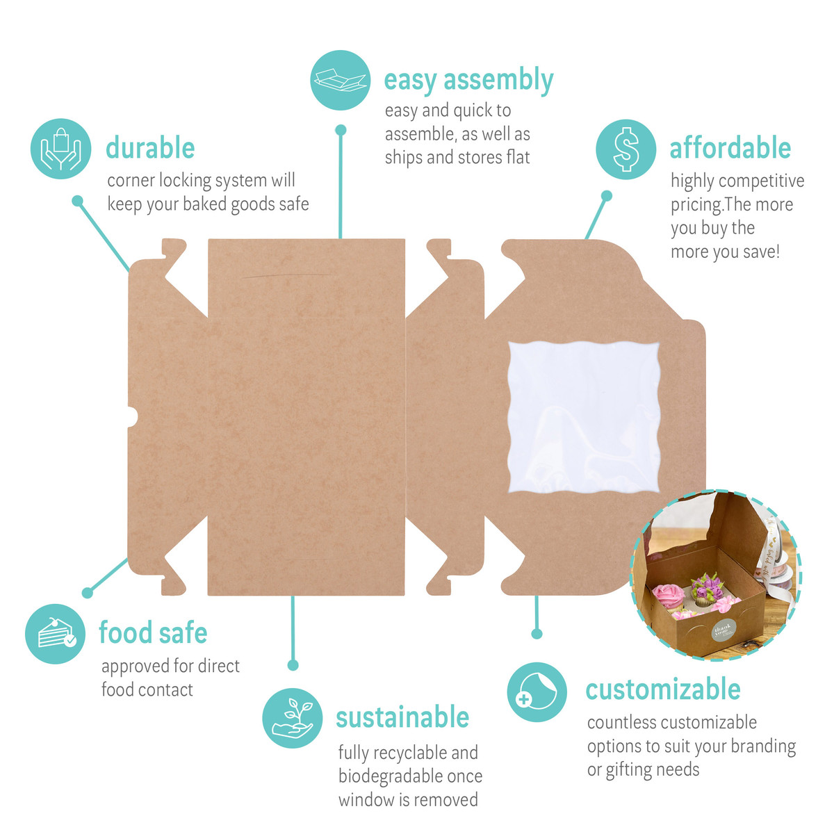 Image of Kraft Window Bakery Boxes