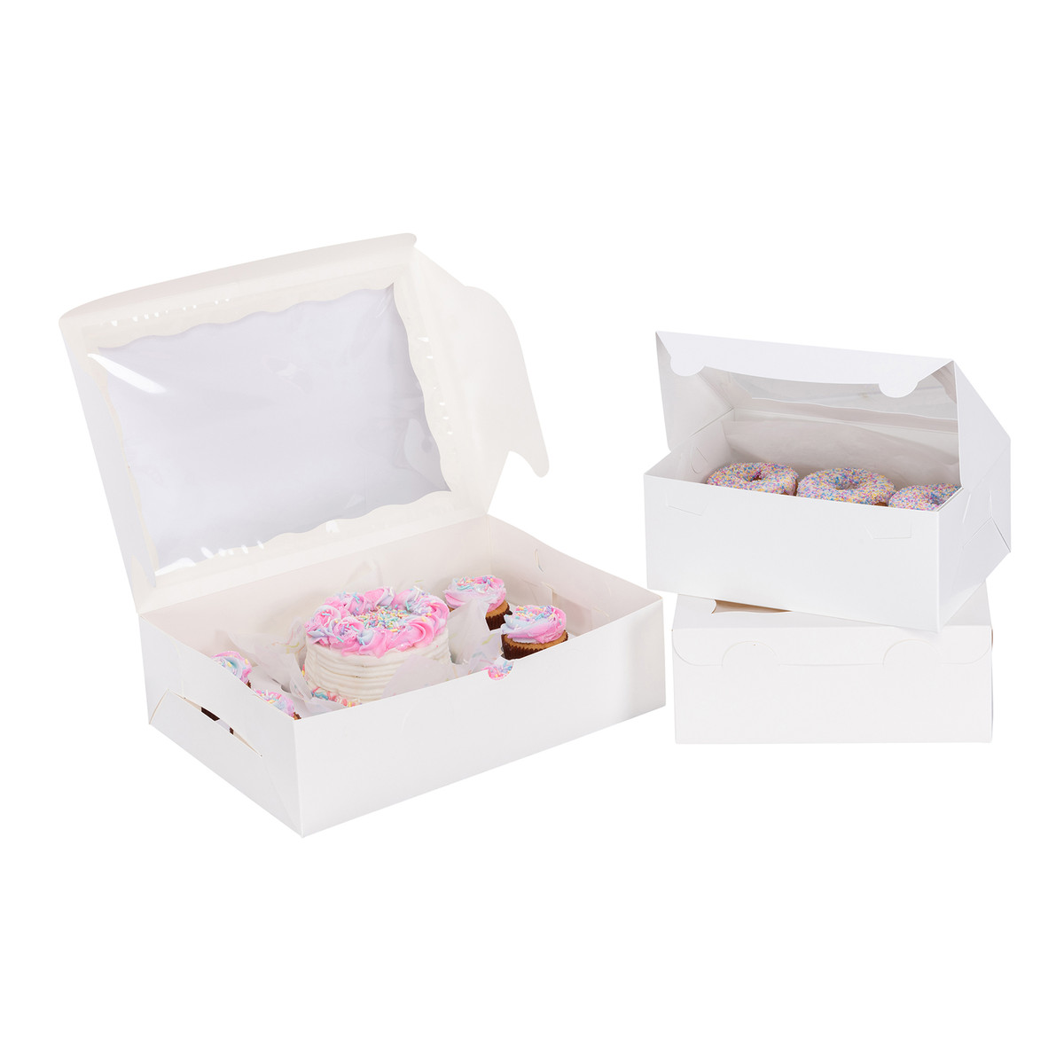 Image des boîtes à pâtisserie à fenêtre blanche