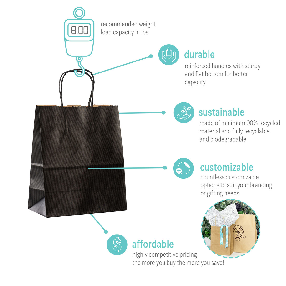 Black Pinstripe - 8 x 4.75 x 10.25in.