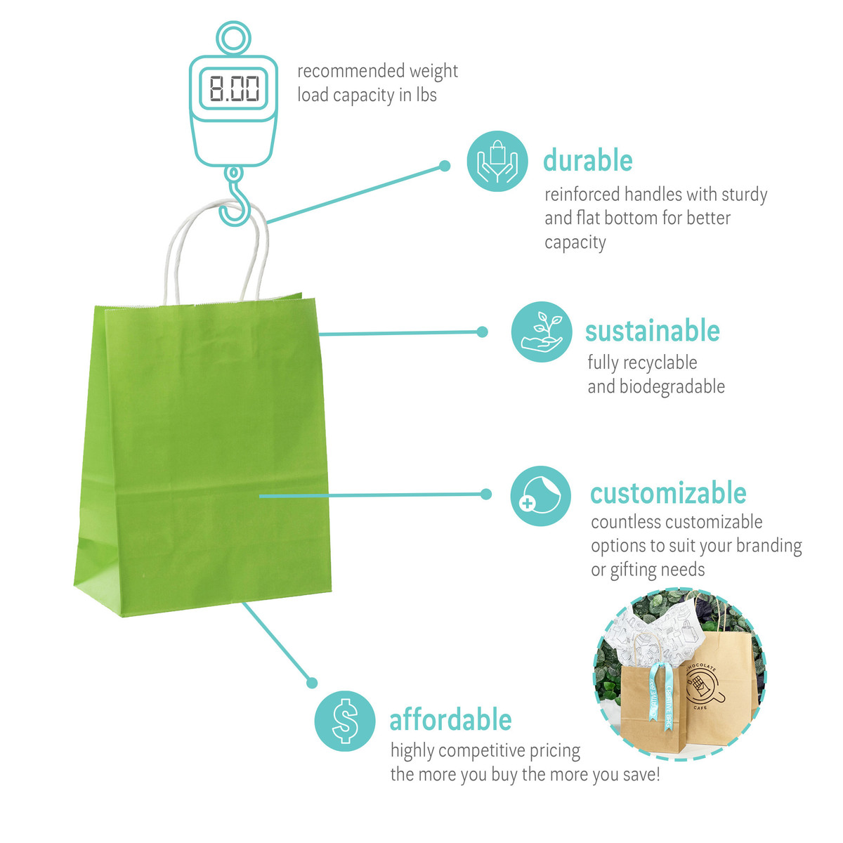 Green - 8.3 x 4.3 x 10.6in.