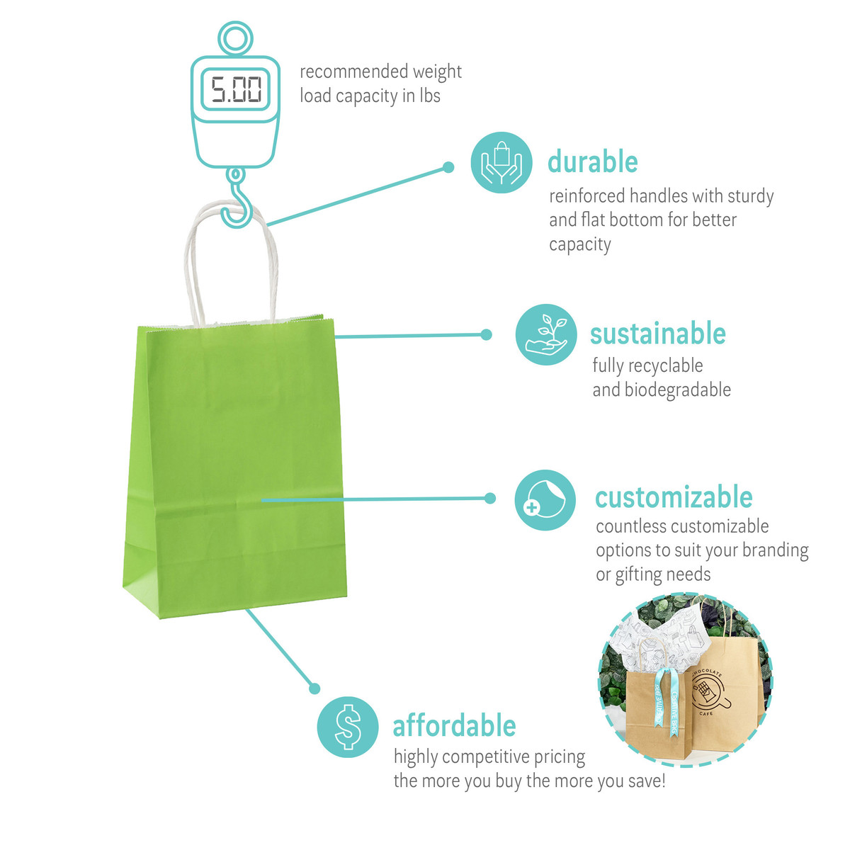 Green - 5.9 x 3.2 x 8.3in.