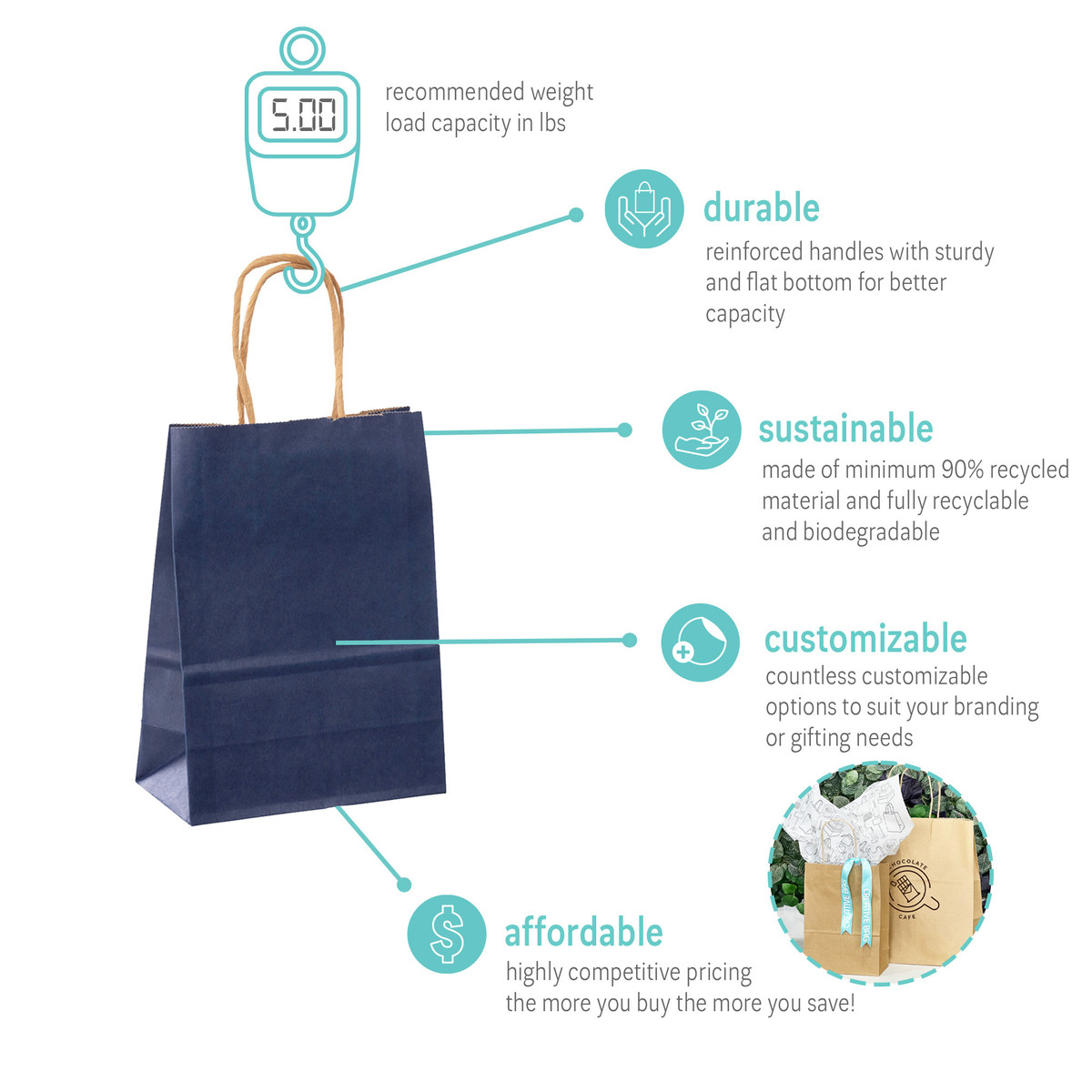 Navy - 5.9 x 3.2 x 8.3in.