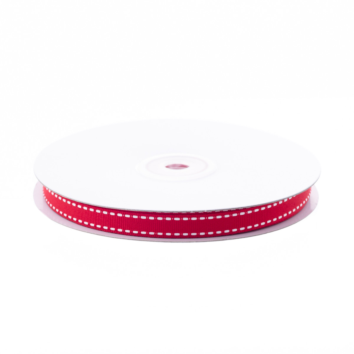 Red w/White Stitch - 3/8in x 25yd