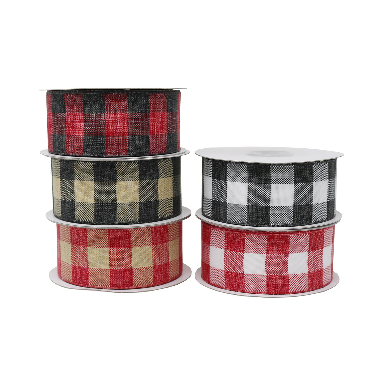 Image of Plaid Faux Linen Ribbon Image of Plaid Faux Linen Ribbon