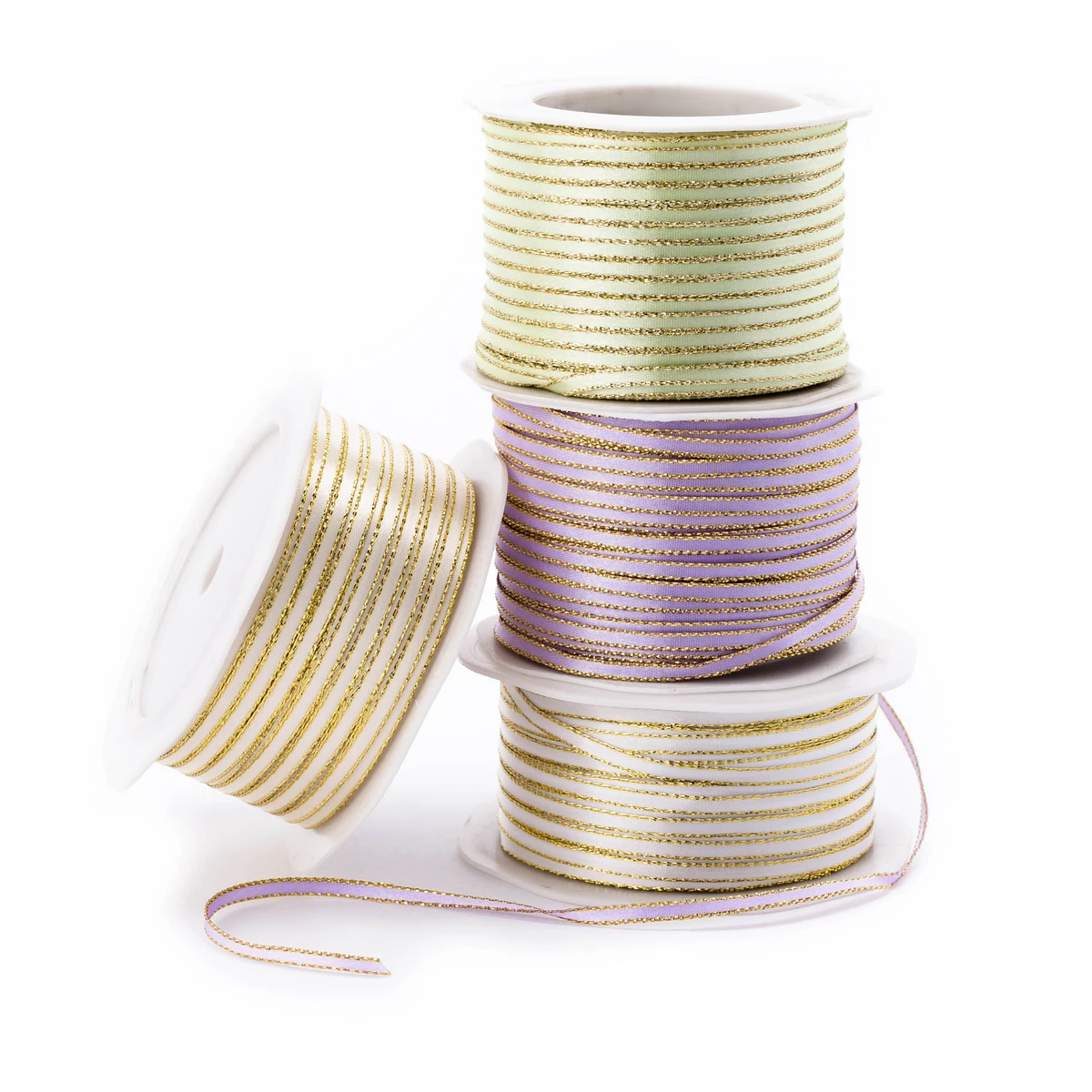 Image of Double Face Satin Ribbon Metallic Trim