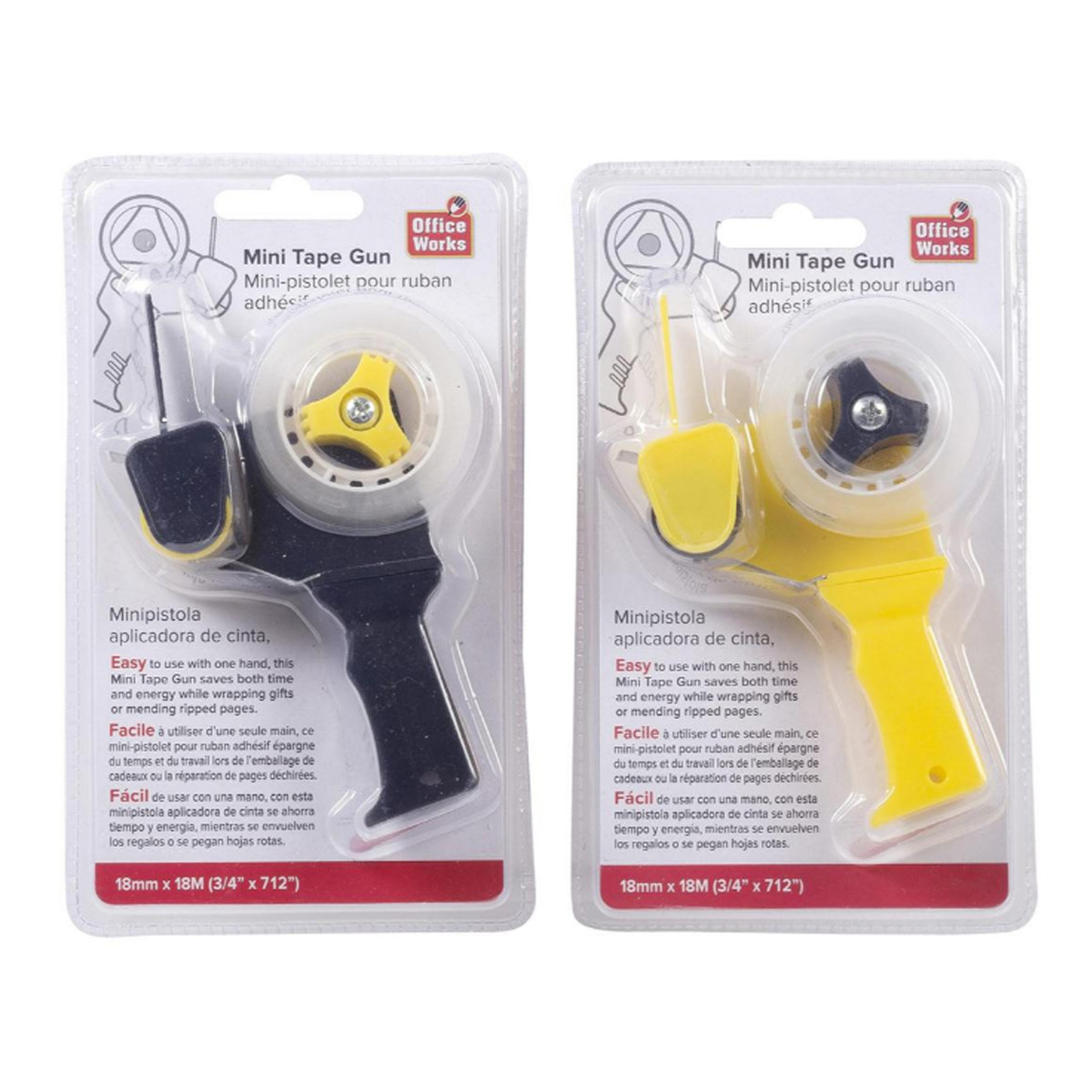 Mini Tape Gun & Roll (18mm x 18m) - Asst Colours