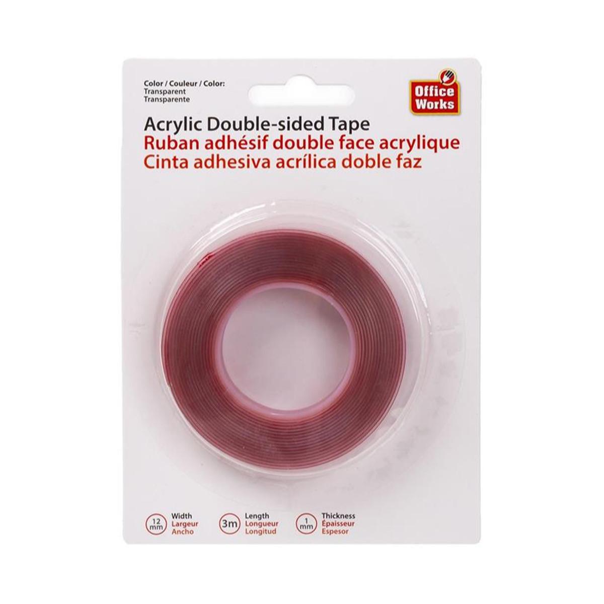 Ruban adhésif double face en acrylique transparent - 12mm x 3m