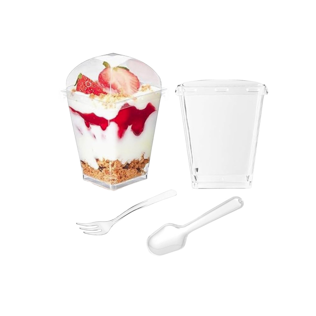 Image of Mini Clear Dessert Cups & Cutlery