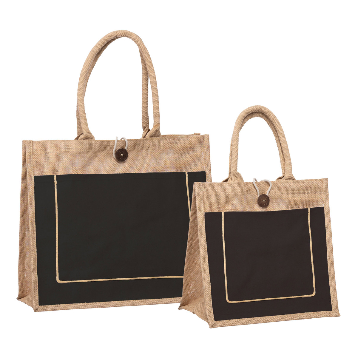 Image of Jute Bag with Black Canvas Pocket