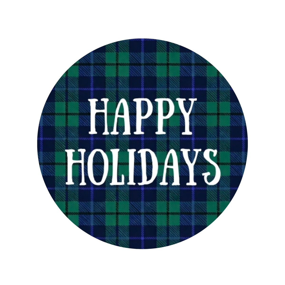 Green Tartan Happy Holidays - 1.5in - 30pk