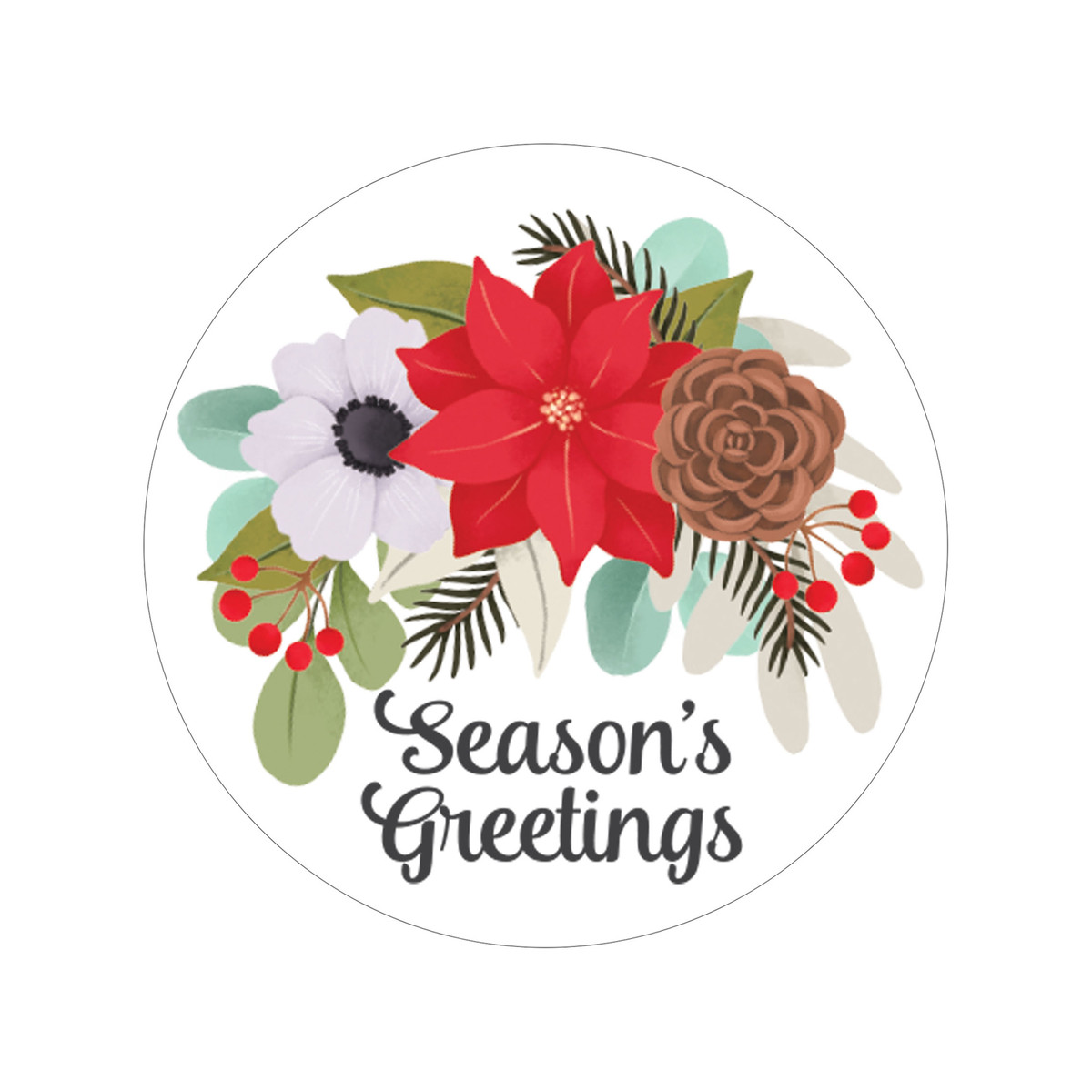 Floral Season's Greetings - 1.5in - 30pk
