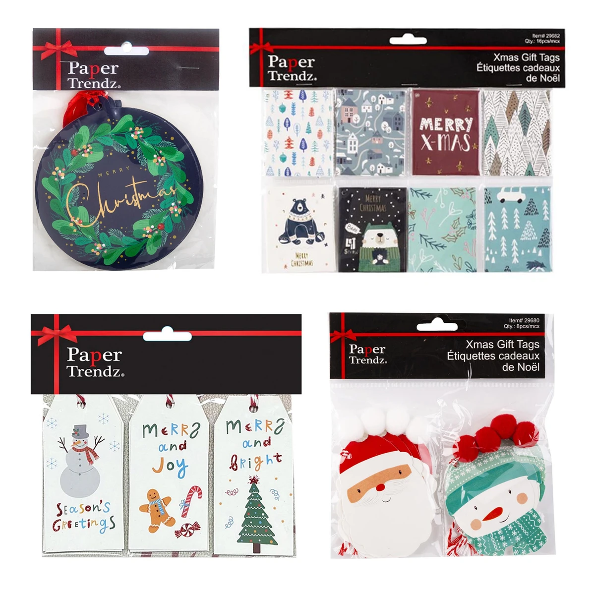 Santa & Snowman Pom Pom Hang Tags