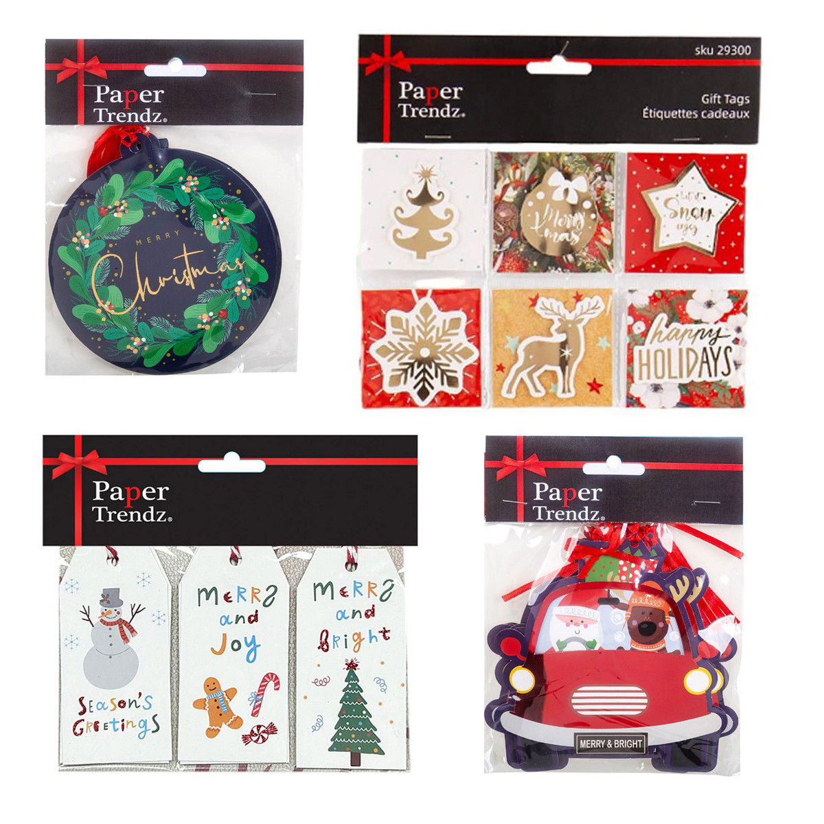 Oversized Santa & Reindeer in Car Hang Tags
