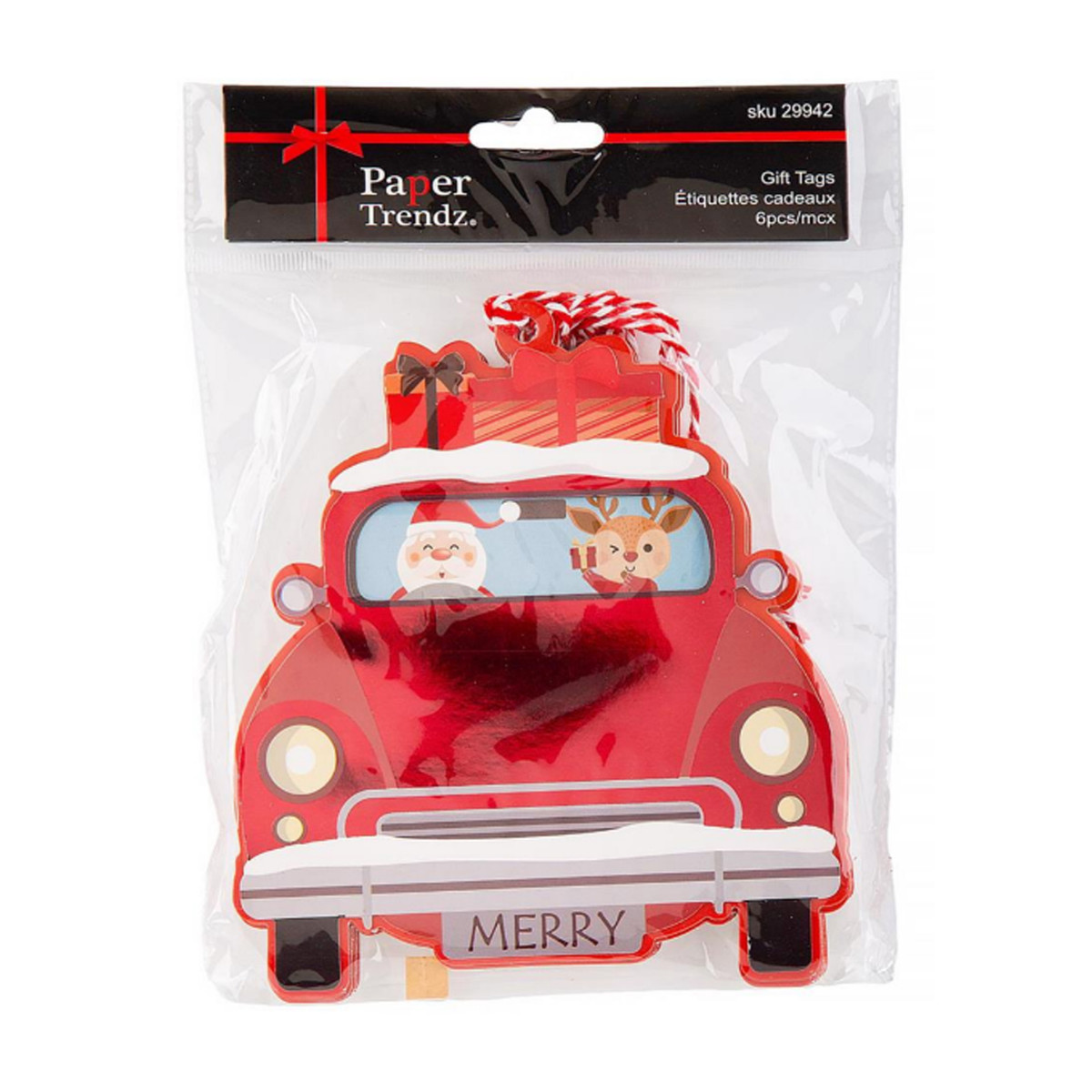 Oversized Santa & Reindeer in Car Hang Tags