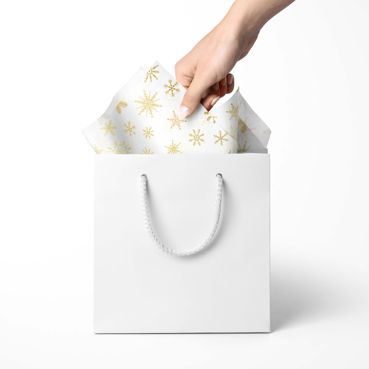 White with Gold Snowflakes