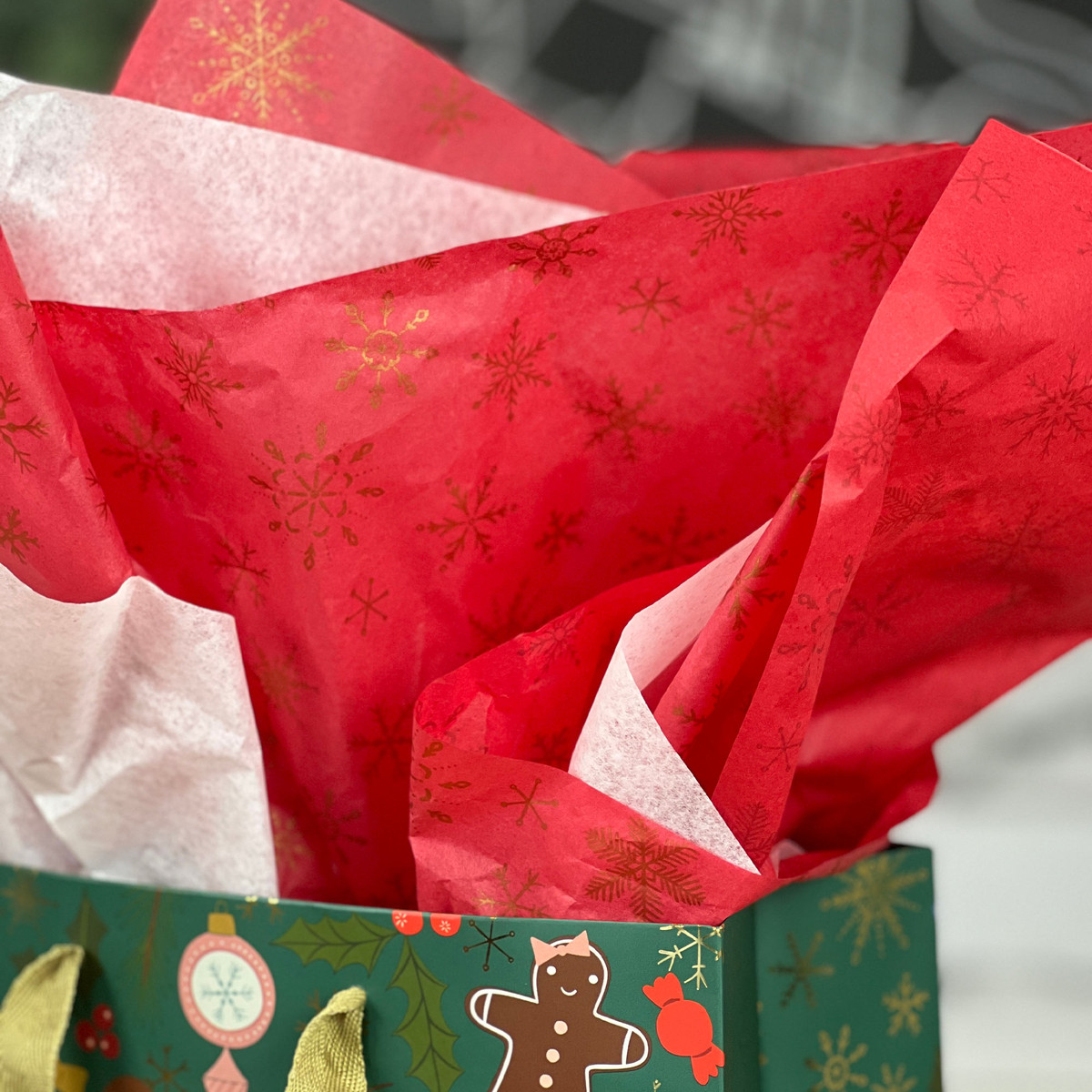 Red with Gold Snowflakes
