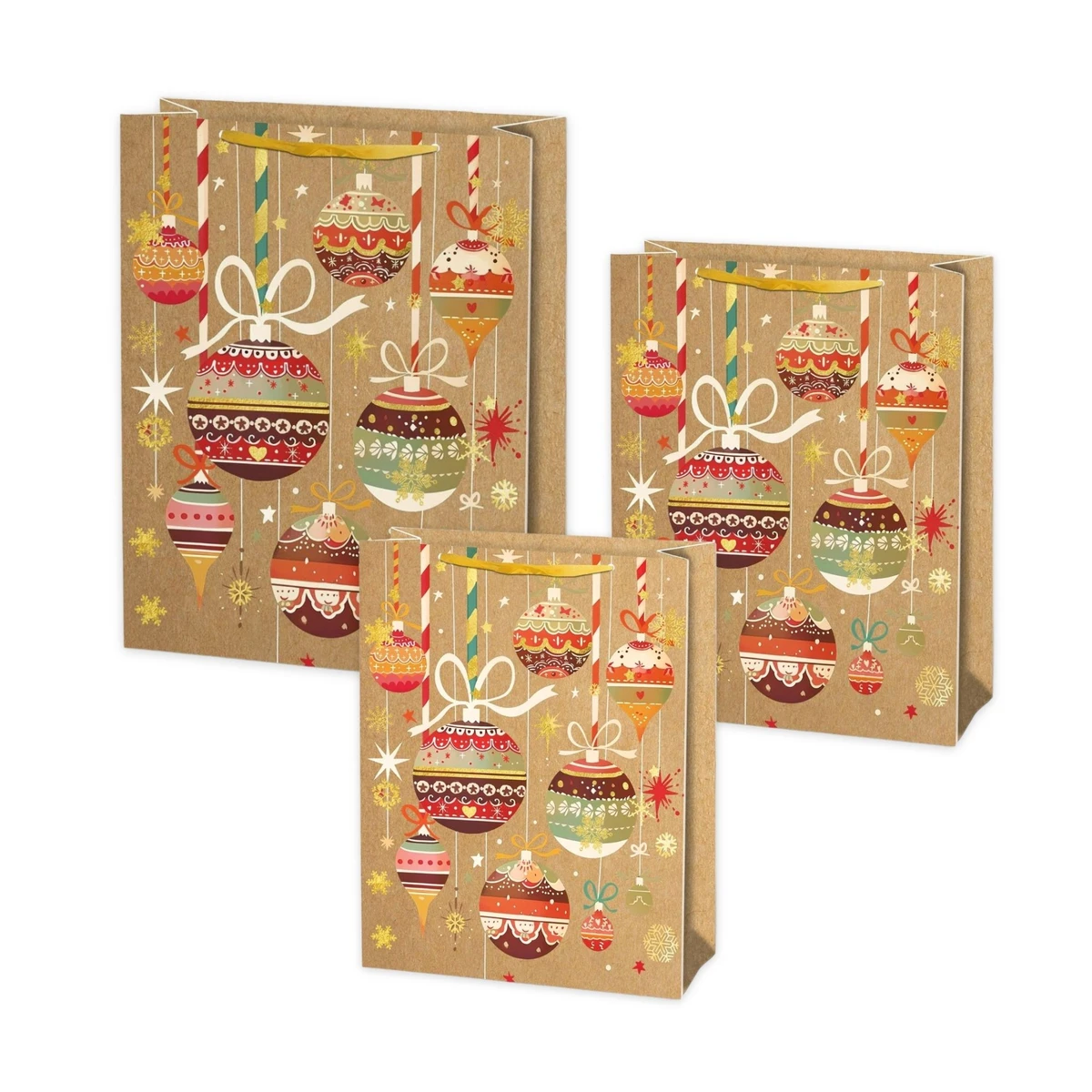 Image of Red Ornaments Kraft Christmas Gift Bags