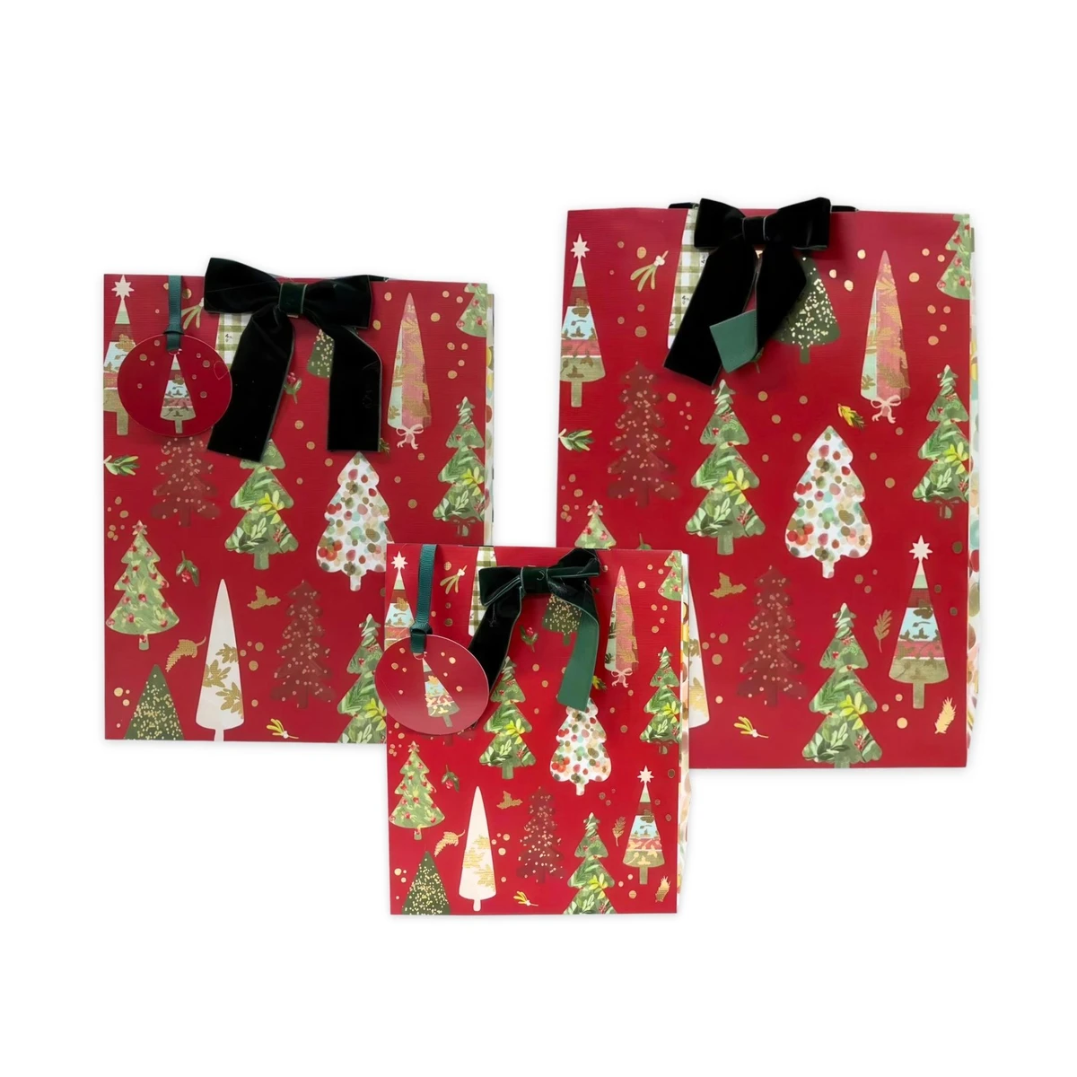 Image of Trees with Velvet Bow Christmas Gift Bags