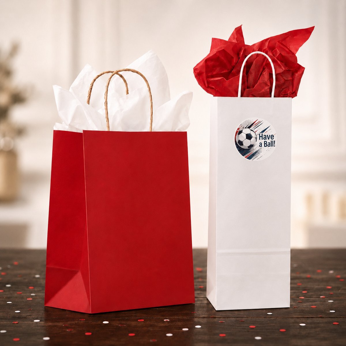 Red and white paper bags