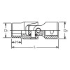 Koken 4440M-17, 1/2 Sq. Dr. Universal Socket  17mm 6 point Length 69mm