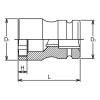 Koken PW8P-41X19, 1 Sq. Dr. Rear Wheel Nut Socket  41 x 19mm Hex x Square 87mm Color coded