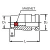 Koken 14400MG-12, 1/2 Sq. Dr. Socket  12mm 6 point Length 38mm Magnet