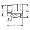 Koken 14401MS-21, 1/2 Sq. Dr. Socket  21mm 6 point Length 28.5mm Thin walled