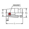 Koken 12460MG-7, 1/4 Sq. Dr. Socket  7mm 6 point Length 23mm Self-Tapping screw Magnet