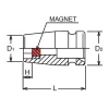 Koken 12460MG-8, 1/4 Sq. Dr. Socket  8mm 6 point Length 25mm Self-Tapping screw Magnet