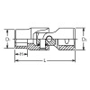 Koken 3440M-19 3/8 Sq. Dr. Universal Socket  19mm 6 point Length 56.5mm