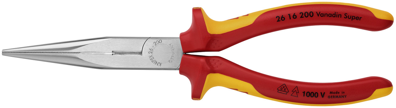 Knipex 26 16 200, Long Nose Pliers with Cutter-1000V Insulated, 8