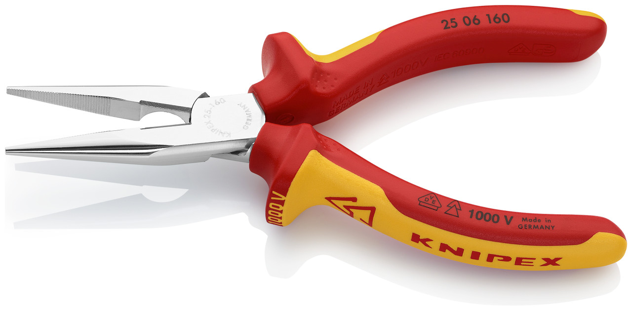 Knipex 25 06 160, Long Nose Pliers with Cutter-1000V Insulated, 6