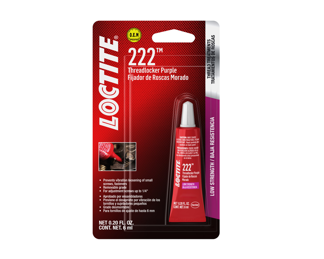 Loctite 222 Threadlocker, Purple Low Strength, 6 ml Tube, 555339