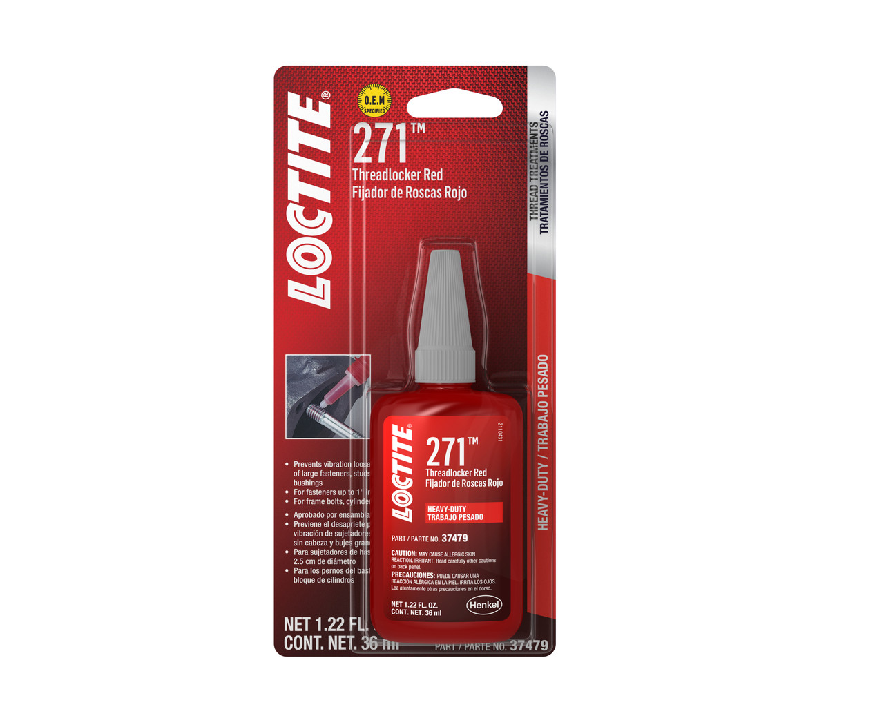 Loctite 271 Threadlocker, Red High Strength, 36 ml Bottle, 492142
