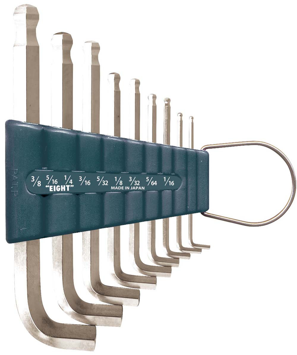 Tapper Key Set Eight Tool TTR-S9Z, Taper Head Short Arm Hex Key 9Pcs. 1/16