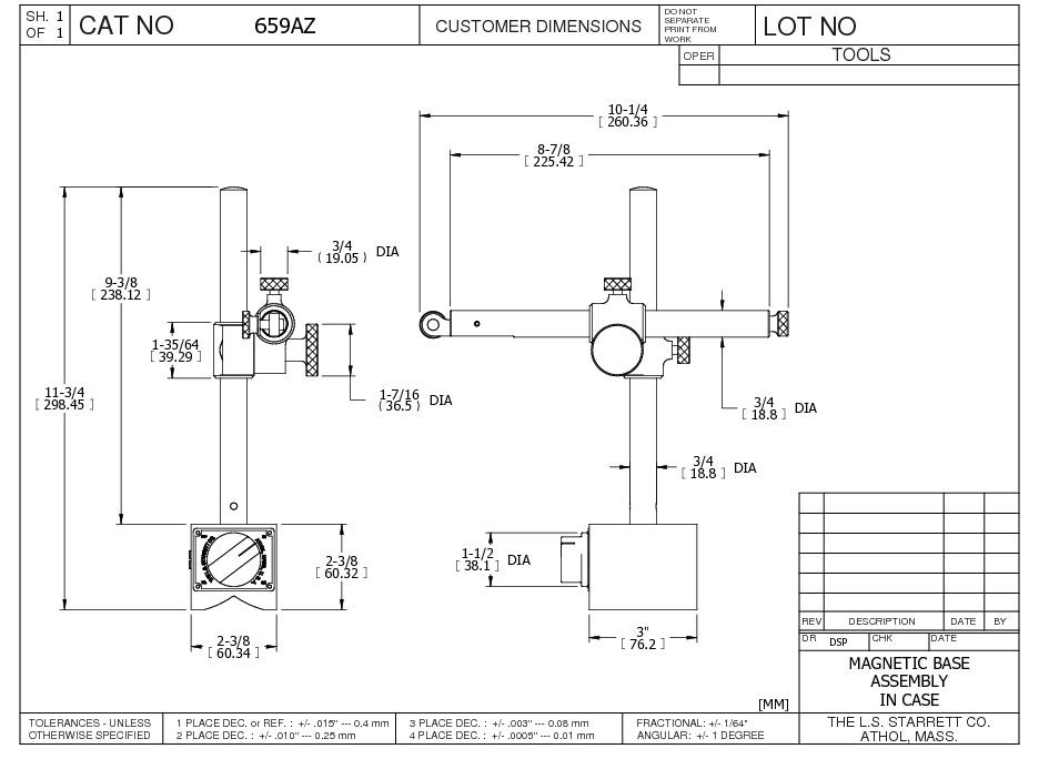 Starrett 659AZ, Heavy-Duty Magnetic Base Indicator Holder - Post ...