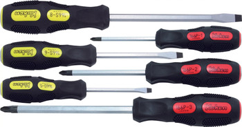 Koken 166PS/6, Phillips and Flat Head Blade Through Type Screwdriver Set, PH1-2-3/SL5-6-8 - 6 pieces