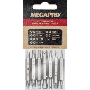 Megapro Replacement Bit Pack - The Automotive, 6 Double Ended Bits & Socket Adapter, 6REPLACEMENT-AUTO