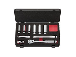 Nepros NTB3L10CZ, 3/8"sq. Deep Socket Wrench Set (6pt.) Metric (11pcs.) with Steel Case