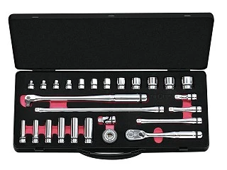 Nepros NTB3X26AZ, 3/8"sq. Socket Wrench Set (6pt.) Metric (26pcs.) with Steel Case