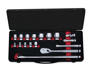 Nepros NTB417AZ, 1/2"sq. Socket Wrench Set (6pt.) Metric (11pcs.) with Steel Case