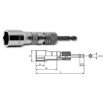 Koken BD042E-19, 1/4 Hex Dr. Long Socket  19mm 6 point 111mm Exchangeable Drive shank_main
