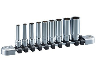 Nepros NTB2L09BWA, 1/4"sq. Deep Socket Set (12pt.) SAE (9pcs.)