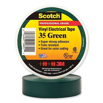 Scotch 35, Green, 3/4" x 66', Vinyl Coding Electrical Tape, 108511