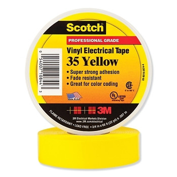 Scotch 35, Yellow, 1/2" x 20', Vinyl Coding Electrical Tape, 102571